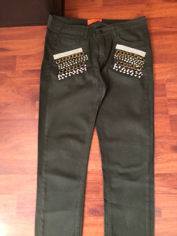 Zincir Detaylı İşlemeli Kadın Kot Pantolon - Görsel 5