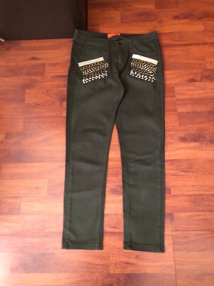 Zincir Detaylı İşlemeli Kadın Kot Pantolon - Görsel 3