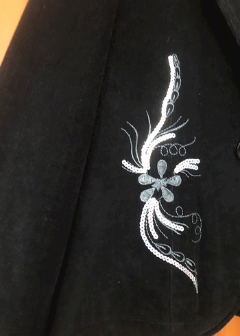 Düğmeli Siyah kadife Nakışlı Kadın Blazer - Görsel 3