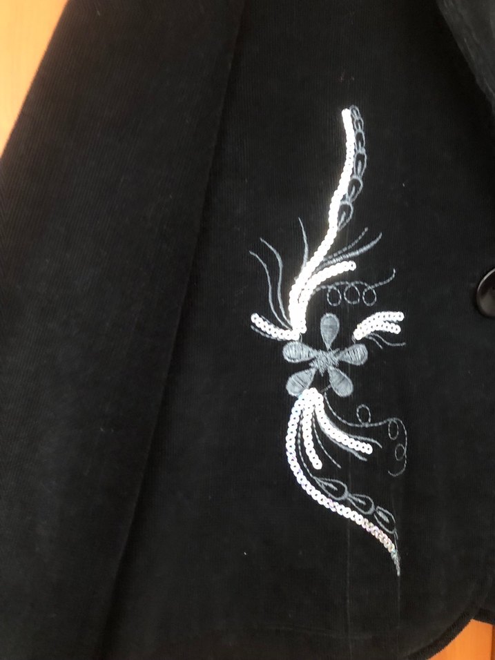 Düğmeli Siyah kadife Nakışlı Kadın Blazer - Görsel 3