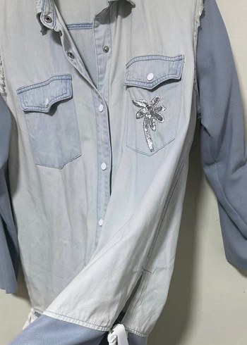 Twist Denim Düğmeli Salaş Gömlek - Görsel 2