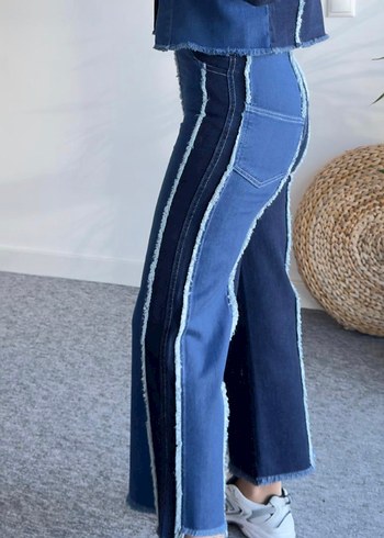 Mavi Batik Desenli Kadın Kot Pantolon takım - Görsel 4