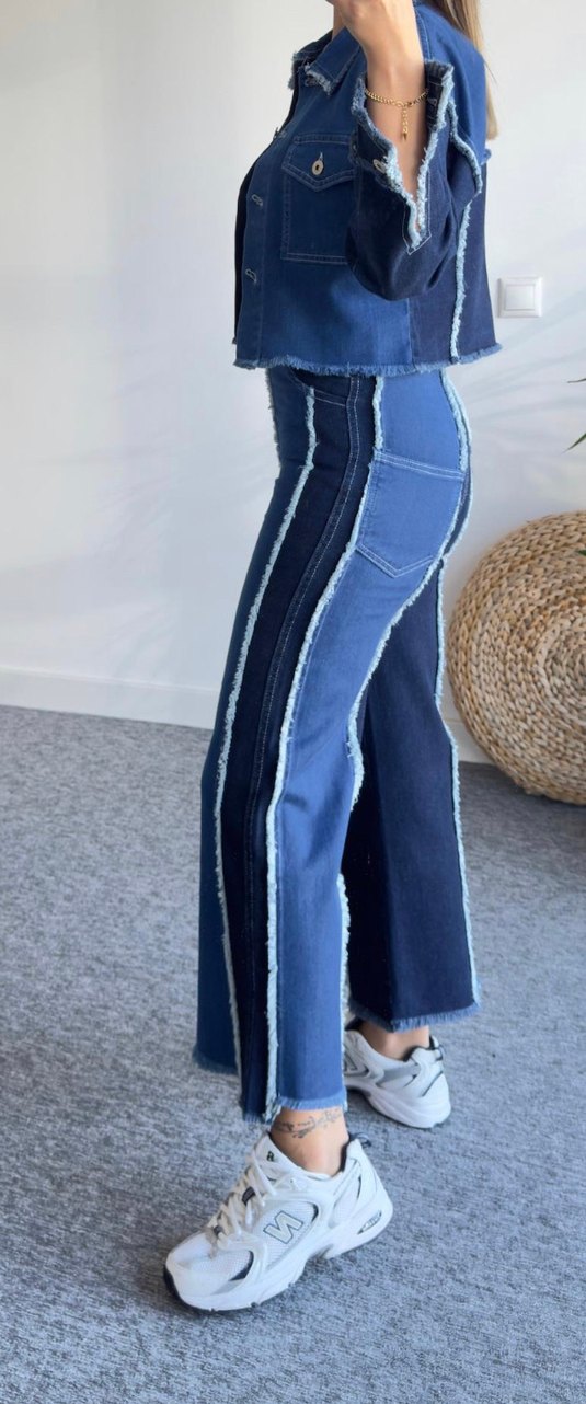 Mavi Batik Desenli Kadın Kot Pantolon takım - Görsel 4