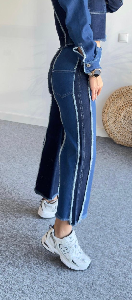 Mavi Batik Desenli Kadın Kot Pantolon takım - Görsel 3