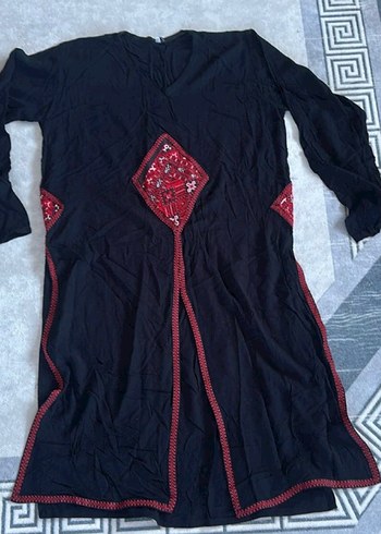 40 Beden siyah Renk Nakış Detaylı etnik Kadın Elbise