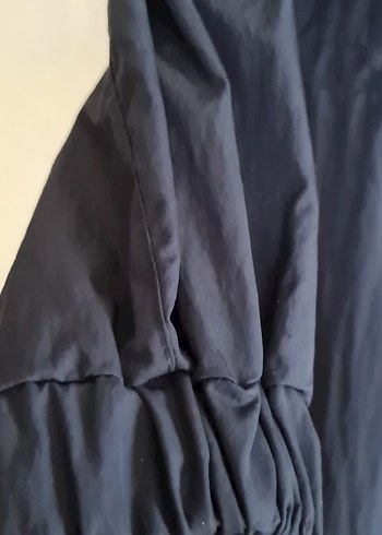 Lacivert gömlek yaka paraşüt uzun kollu elbise - Görsel 2