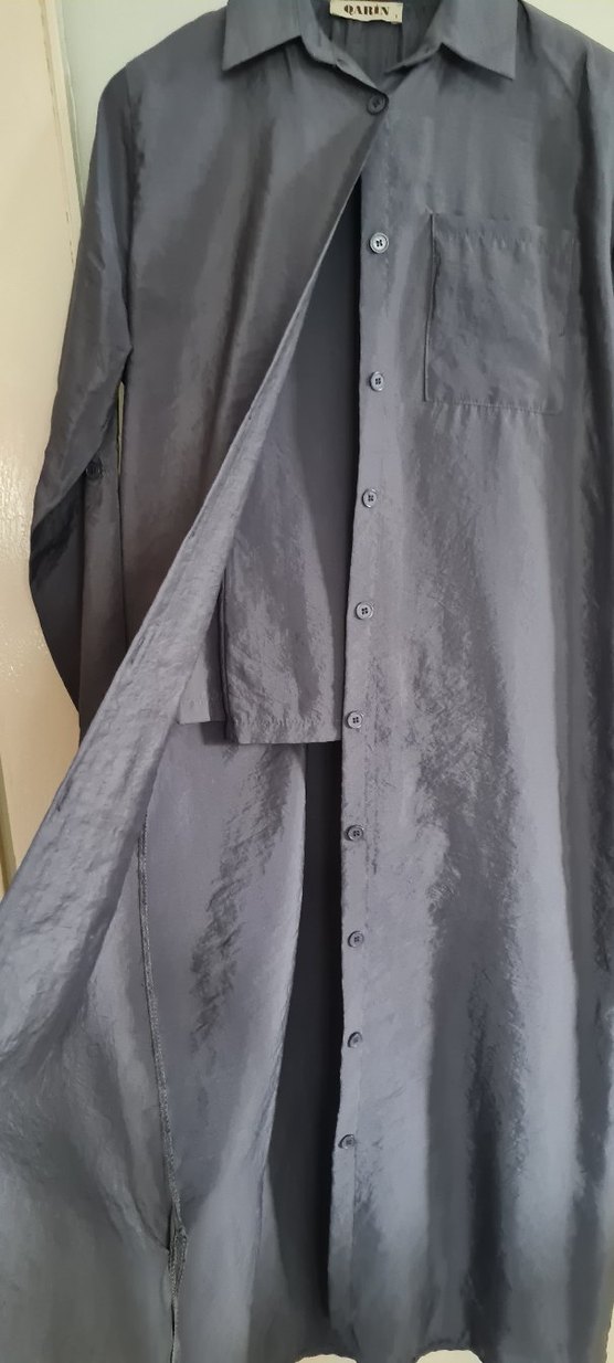 Gri Uzun Keten Tunik ve pantolon takımı - Görsel 2