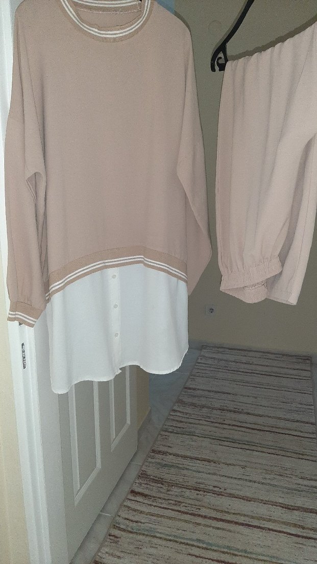 Bej Düğmeli harika kumaş Uzun Kollu, Salaş Kesim. - Görsel 2