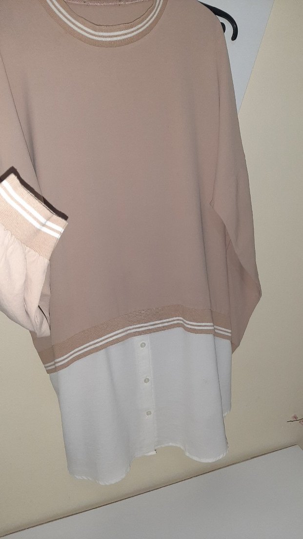 Bej Düğmeli harika kumaş Uzun Kollu, Salaş Kesim. - Görsel 4