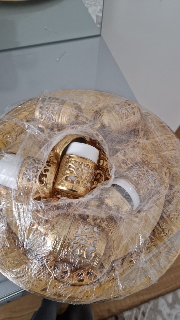 Altın Renkli İşlemeli Kahve Fincanı Takımı - Görsel 3