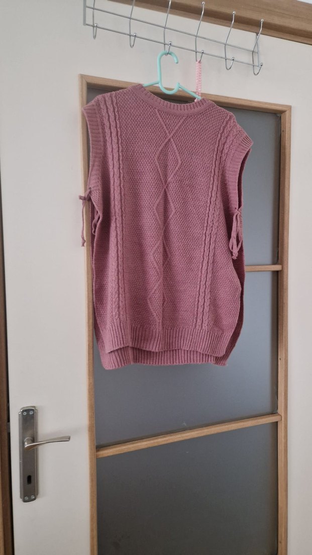 Pembe Bohem Örgü Kadın Süveter - Görsel 3