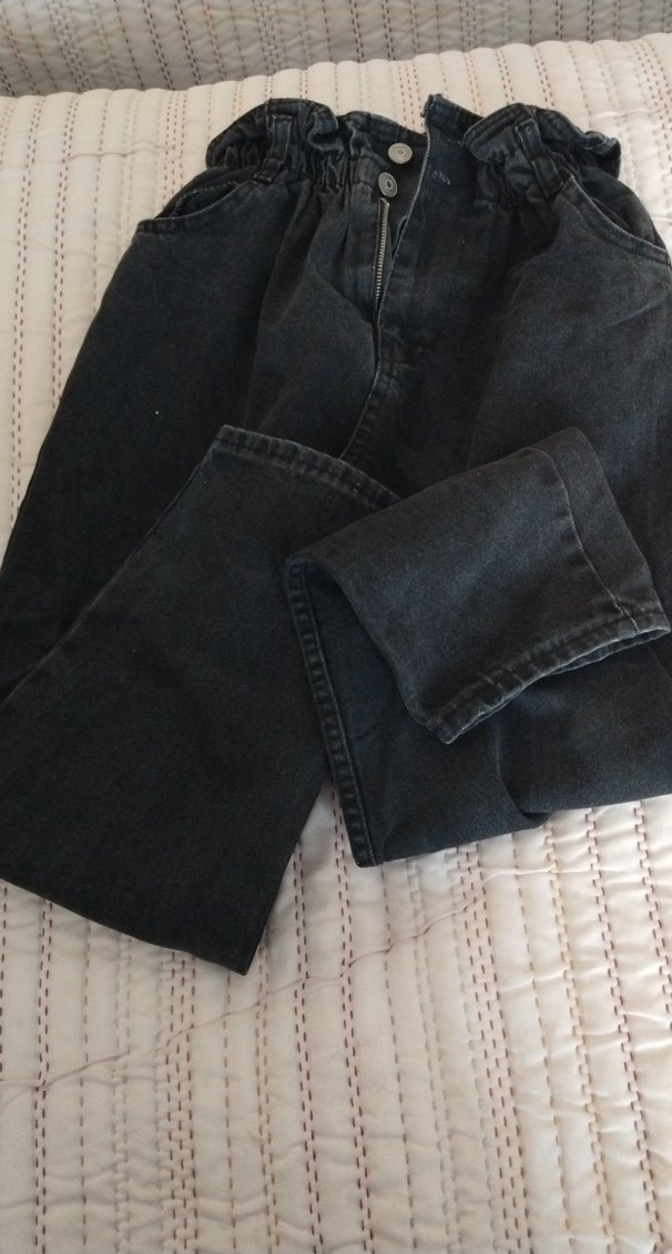 Kadın Siyah Bol Kesim Midi Kot Pantolon - Görsel 5