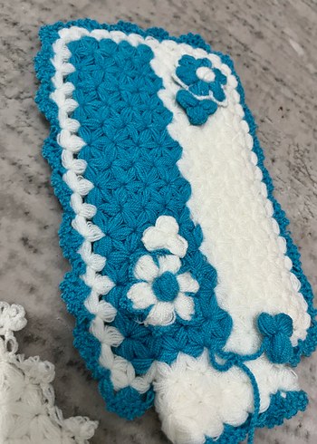 El Yapımı Beyaz Mavi Banyo Süngeri Seti - Görsel 4