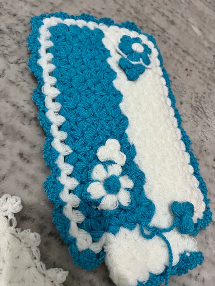 El Yapımı Beyaz Mavi Banyo Süngeri Seti - Görsel 4