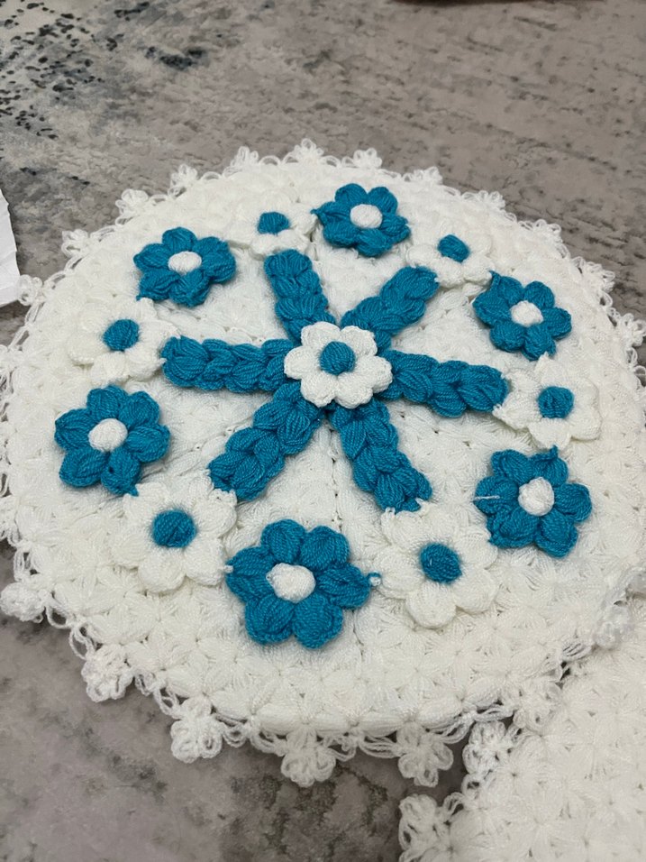 El Yapımı Beyaz Mavi Banyo Süngeri Seti - Görsel 3