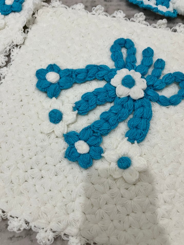 El Yapımı Beyaz Mavi Banyo Süngeri Seti - Görsel 5