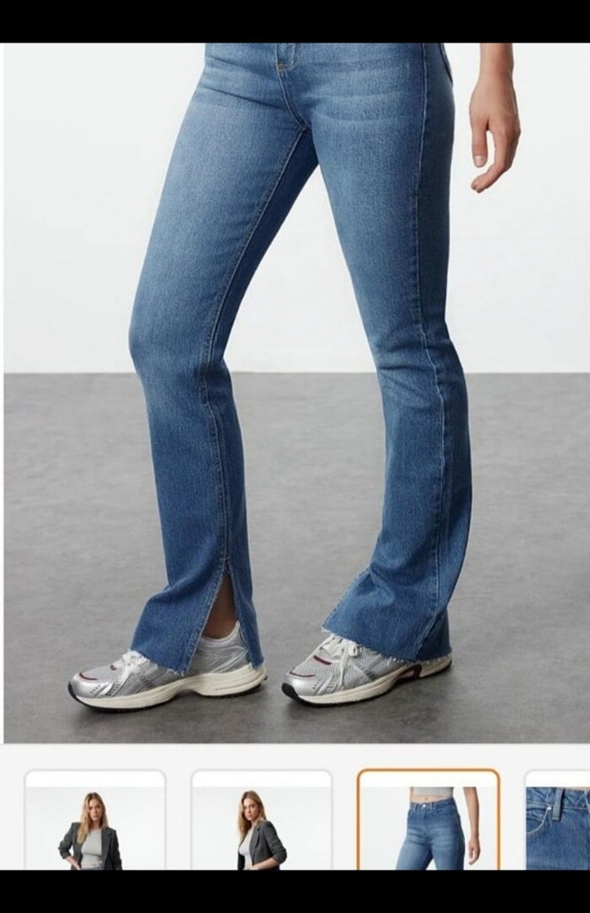 Gri Düğmeli Regular Fit Midi Kot Pantolon - Görsel 2