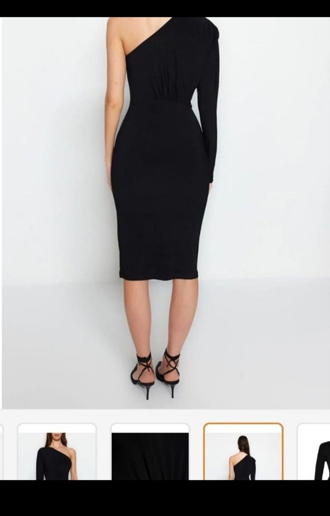 Siyah Tek Kollu Süet Kalem Elbise - Görsel 2