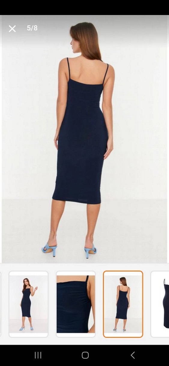 Mavi Straplez Uzun Kalem Elbise - Görsel 4