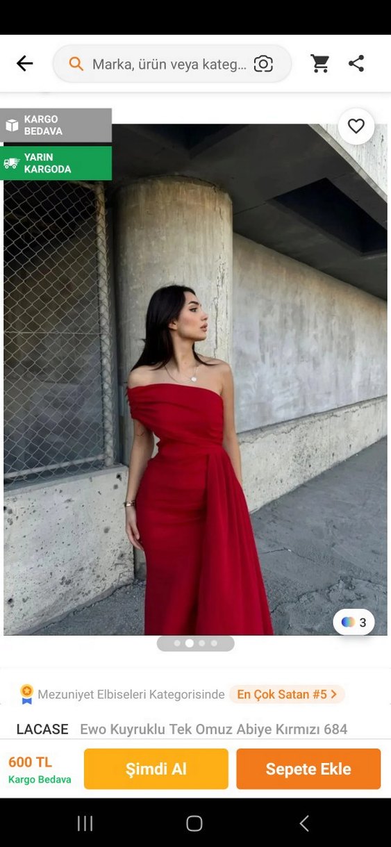 Kırmızı Drapeli Uzun Abiye Elbise - Görsel 2