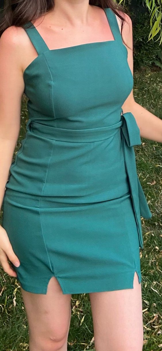 Trendyol & Milla Turkuaz Midi Straplez Elbise - Görsel 4