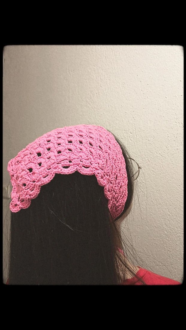 Pembe Dantel Örgü Saç Bandı - Görsel 4