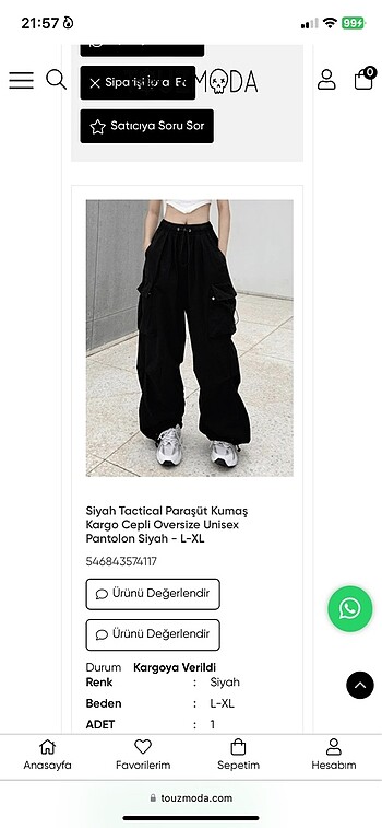 Bershka oversize kargo paraşüt kumaş pantolon
