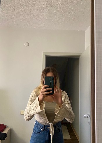 Zara Bej Örgü Mini Bohem Hırka