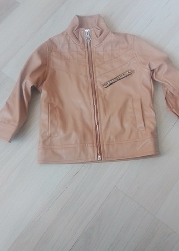 Bej Kadın Deri Ceket Fermuarlı - Görsel 2