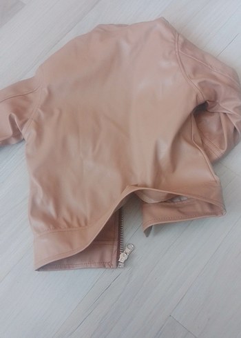 Bej Kadın Deri Ceket Fermuarlı - Görsel 5