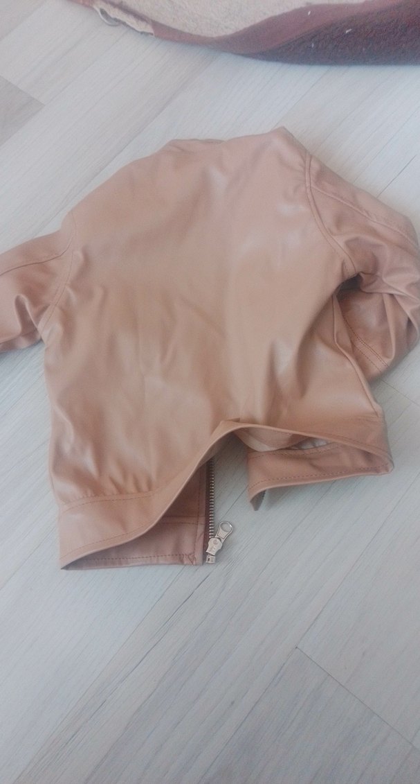 Bej Kadın Deri Ceket Fermuarlı - Görsel 5