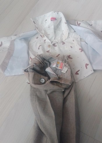 Bej Keten Erkek Bebek Takımı - Görsel 4