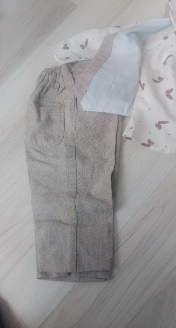 Bej Keten Erkek Bebek Takımı - Görsel 3