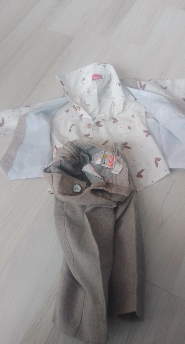 Bej Keten Erkek Bebek Takımı - Görsel 4