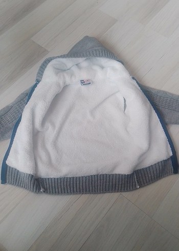 Kapüşonlu Gri Örgü Erkek Çocuk Hırka - Görsel 2