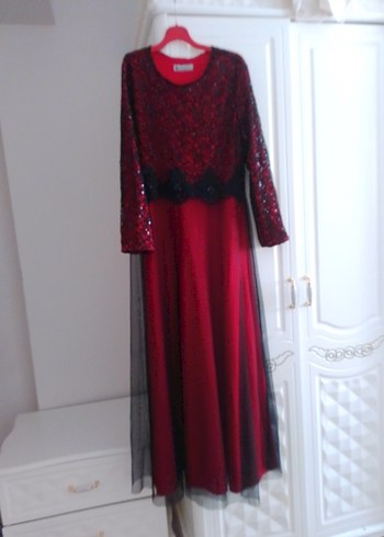 Bordo Dantel Uzun Kollu Gotik Abiye Elbise - Görsel 6