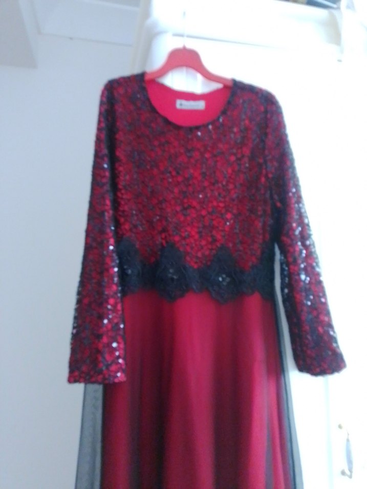 Bordo Dantel Uzun Kollu Gotik Abiye Elbise - Görsel 5