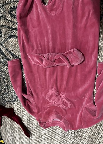 Diğer Pembe Bağlama Desenli Fermuarlı Bebek Kız Tulumu