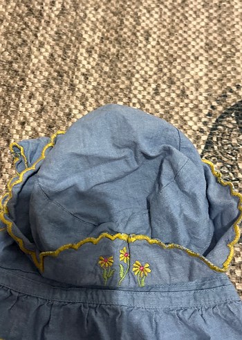 6-9 Ay Beden Nakışlı Volanlı Mavi Kız Elbisesi