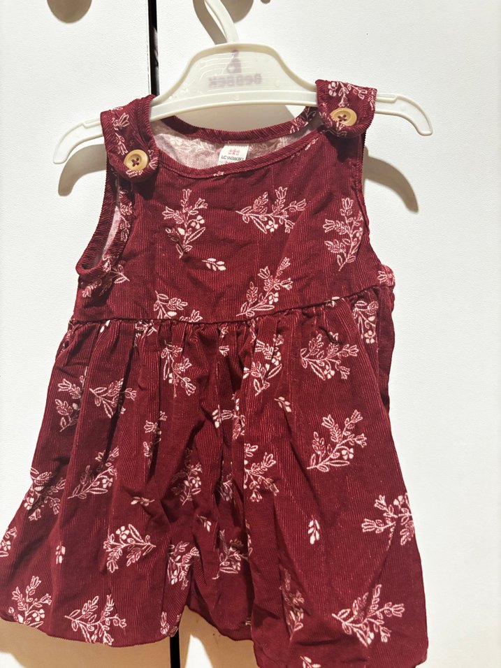 Bordo Çiçek Desenli Kolsuz Kız Elbise - Görsel 4