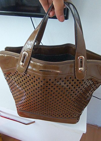 Parlak Kahverengi Deri Kadın Çanta - Görsel 5