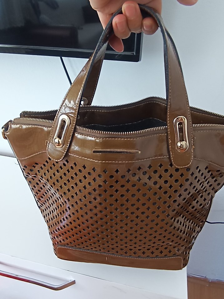 Parlak Kahverengi Deri Kadın Çanta - Görsel 2