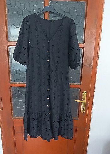 Bohem Siyah Düğmeli Uzun Elbise - Görsel 2