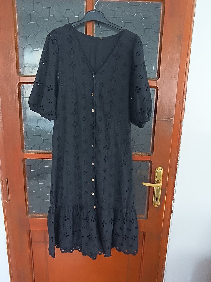 Bohem Siyah Düğmeli Uzun Elbise - Görsel 2