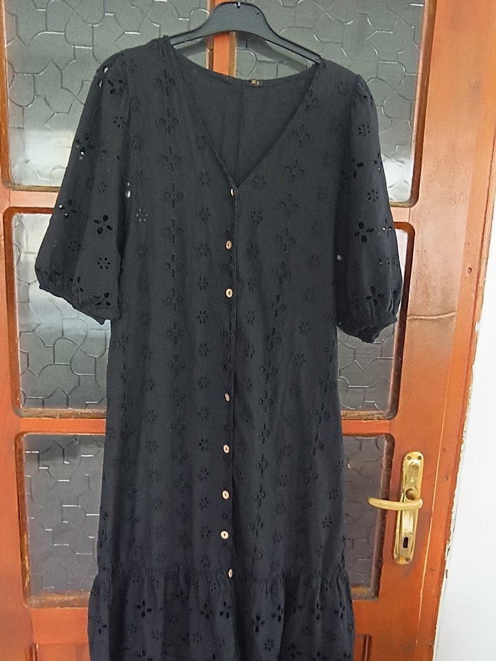 Bohem Siyah Düğmeli Uzun Elbise - Görsel 3