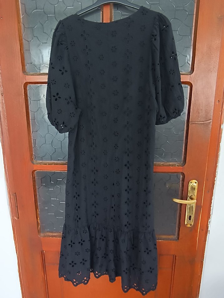 Bohem Siyah Düğmeli Uzun Elbise - Görsel 4