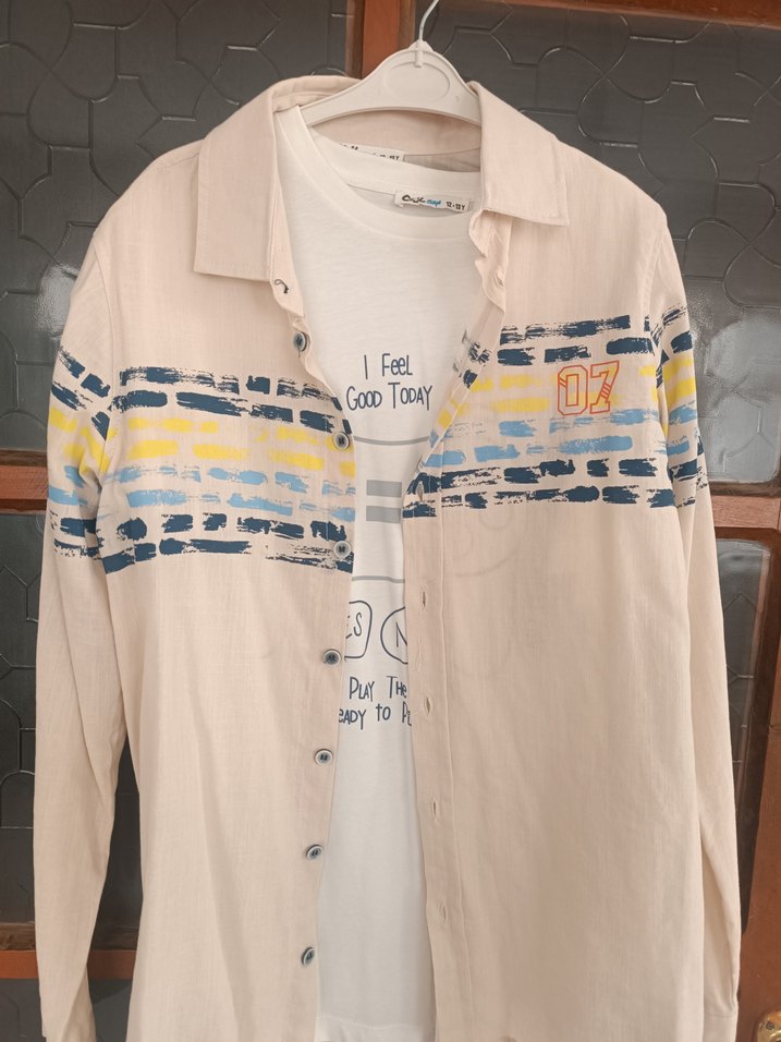 Bej Desenli Uzun Kollu Gömlek - Görsel 2