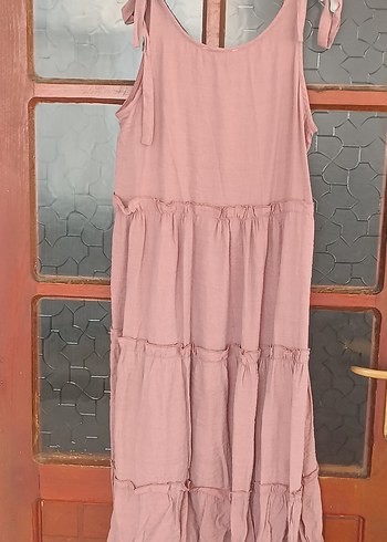 Bej Keten Uzun Bohem Elbise - Görsel 7