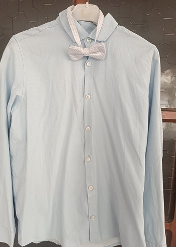 Mavi Keten Erkek Gömlek, Düğmeli, Uzun Kollu - Görsel 2