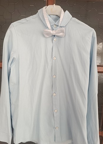 Mavi Keten Erkek Gömlek, Düğmeli, Uzun Kollu - Görsel 3